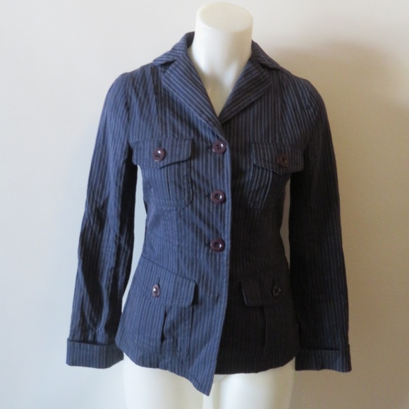 MARC JACOBS BLUE PINSTRIPE TWILL MILITARY JACKET 2 - Picture 1 of 8